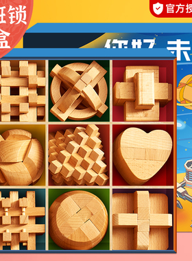 鲁班锁孔明锁全套礼盒小学生益智力玩具地狱级卯榫积木儿童九连环