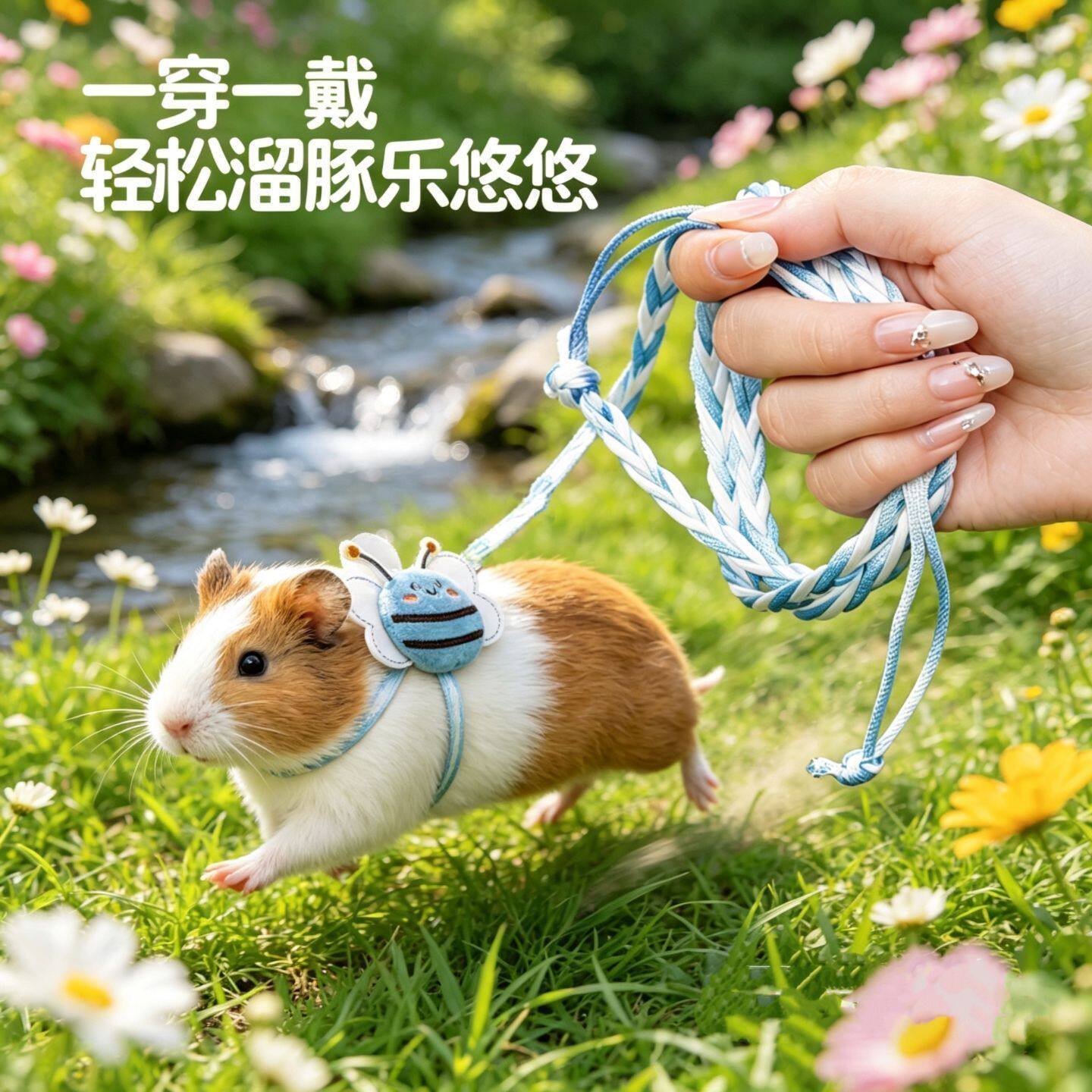 仓鼠牵引绳金丝熊荷兰猪外出绳背带式防脱绳可调节花枝鼠遛鼠绳