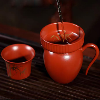 紫云堂宜兴紫砂公道杯带茶滤一体茶漏过滤网手工原矿大红袍分茶器