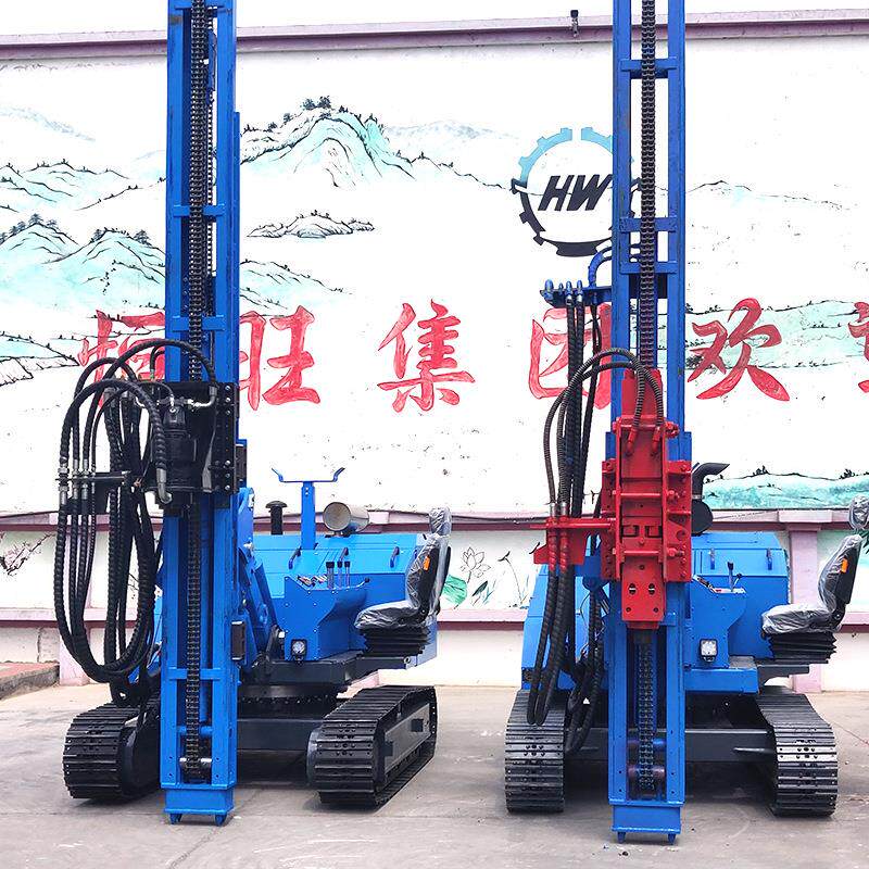 光伏打桩机钢履带爬坡螺旋打土潜孔入岩的光伏打桩机型钢桩打桩机