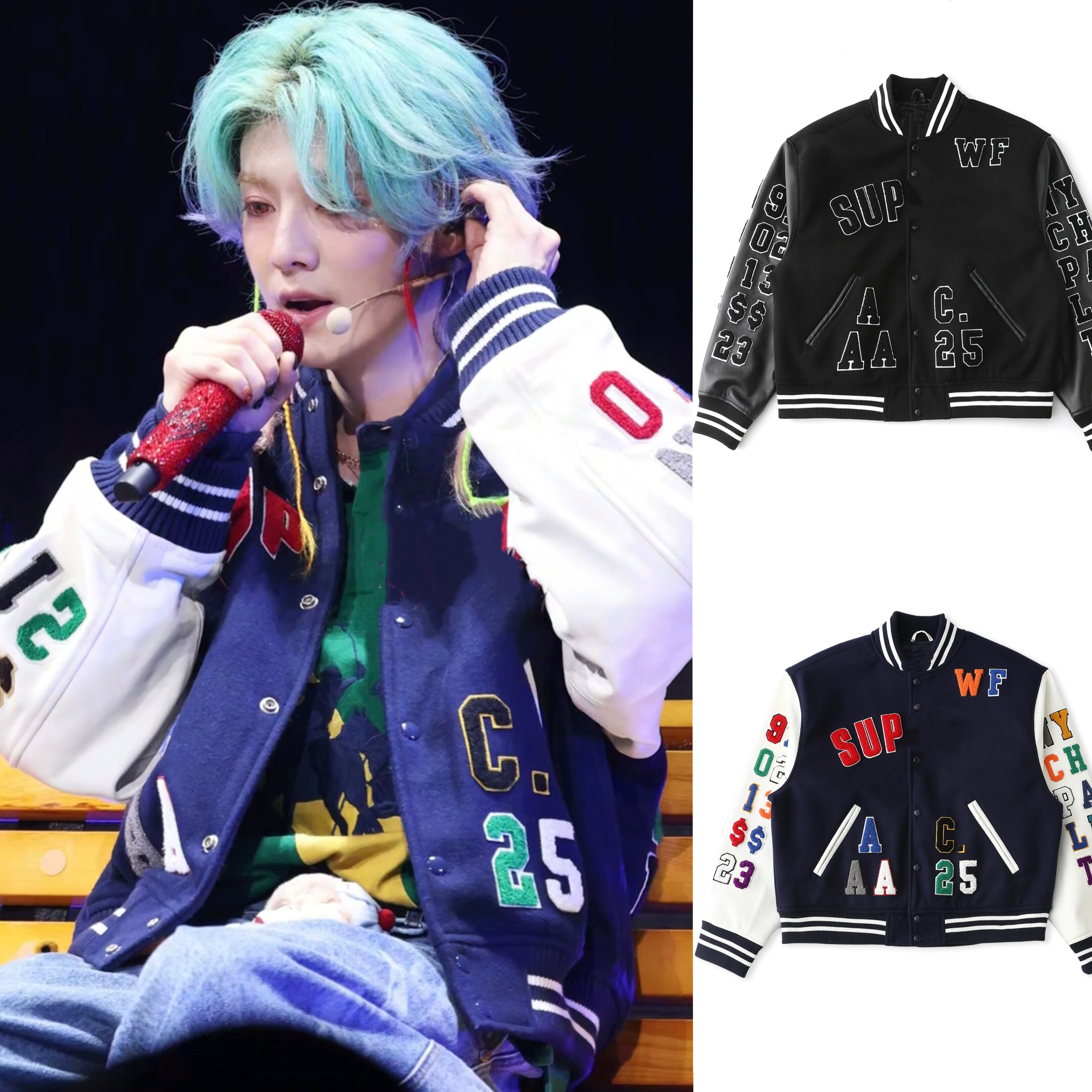 SS25 Praises Varsity Jacket鹿晗同款美式贴花图案长袖棒球夹克