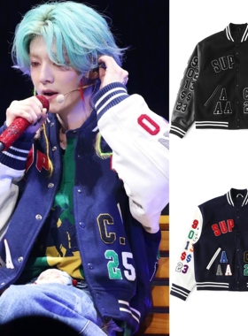 SS25 Praises Varsity Jacket鹿晗同款美式贴花图案长袖棒球夹克