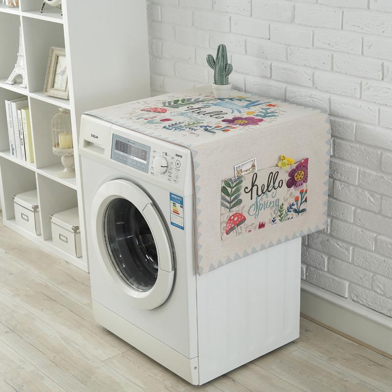 卡通兔子系列棉麻滚筒洗衣机罩冰箱盖巾防晒防尘罩多用盖布可收纳