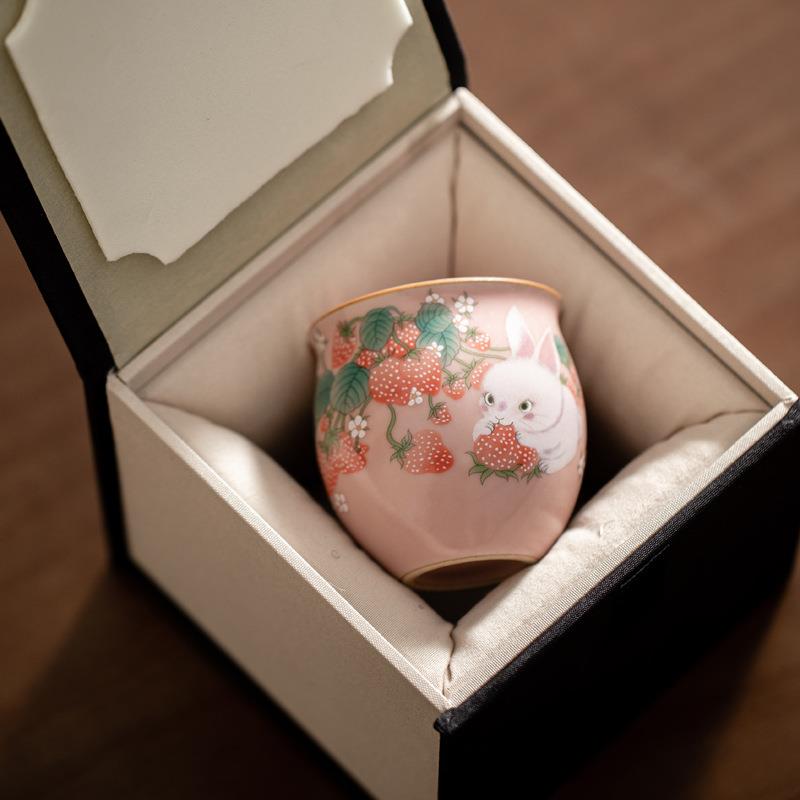 仿宋粉汝主人杯家用陶瓷单杯茶盏开片可养汝窑功夫茶具茶杯品茗杯