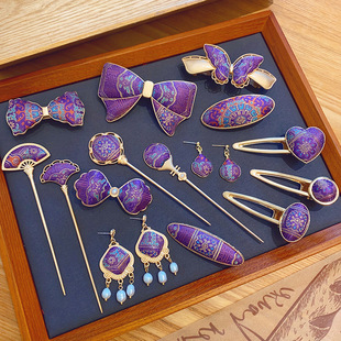 【成品】紫八达运名家真丝宋锦发夹鸭嘴夹弹簧夹发卡边夹侧边夹