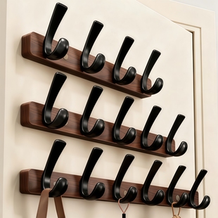 胡桃木新中式挂钩门后衣帽钩壁挂固定墙上挂衣钩免打孔入户玄关架