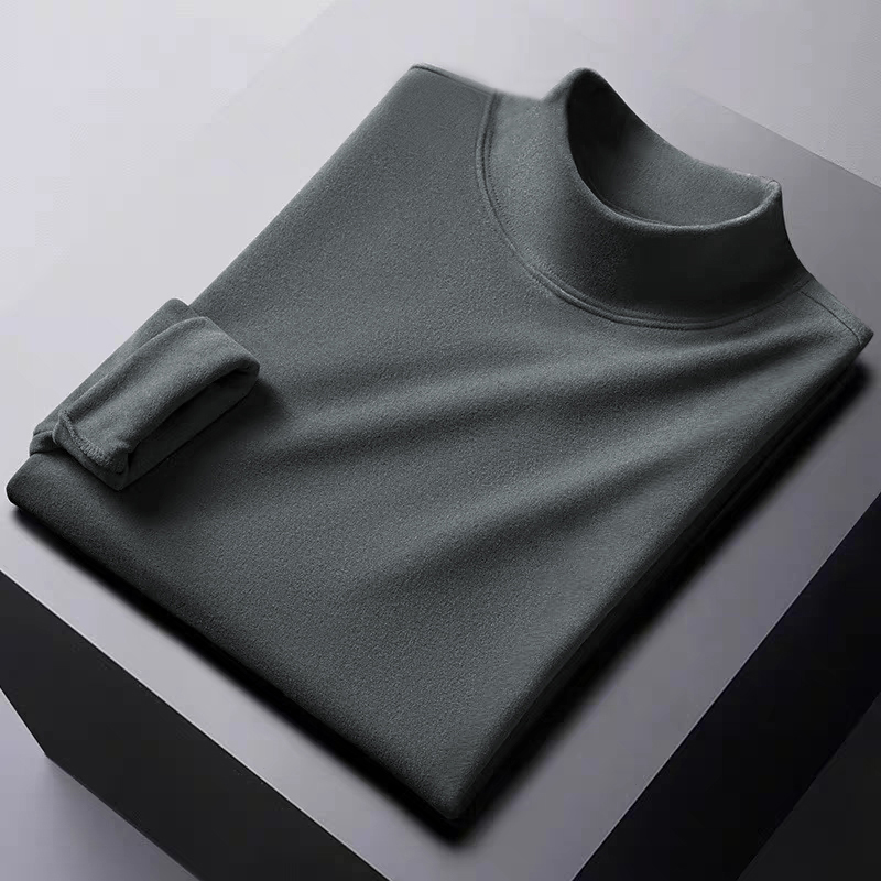 美式重磅半高领德绒打底衫男士秋冬季加厚双面绒保暖内搭长袖t恤