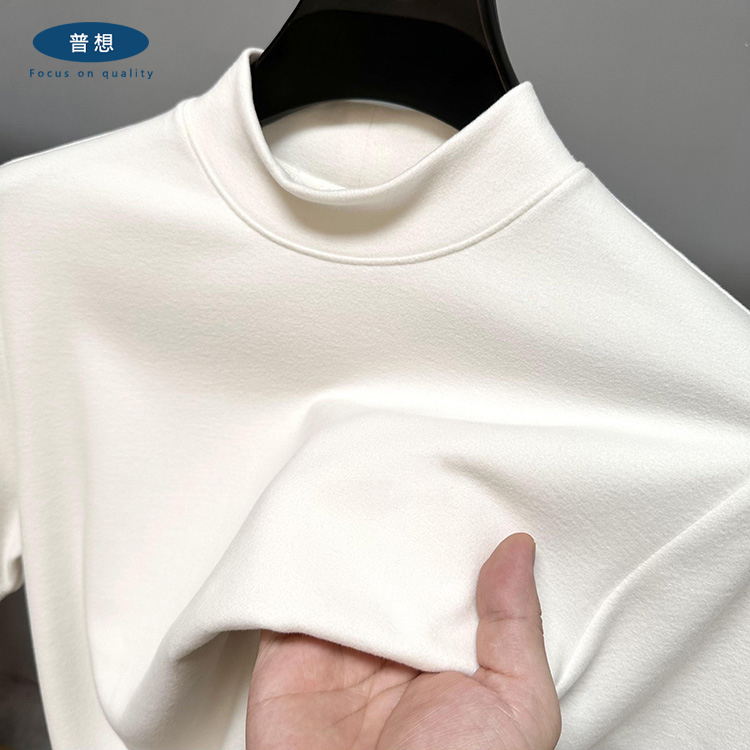 冬季短袖男磨毛t恤半高领德绒打底衫双面绒圆领保暖内搭加厚半袖