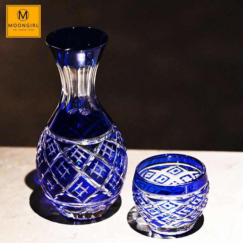 Moongirl日本式切子玻璃白酒杯清酒杯分酒器烈酒杯子一壶一杯套装