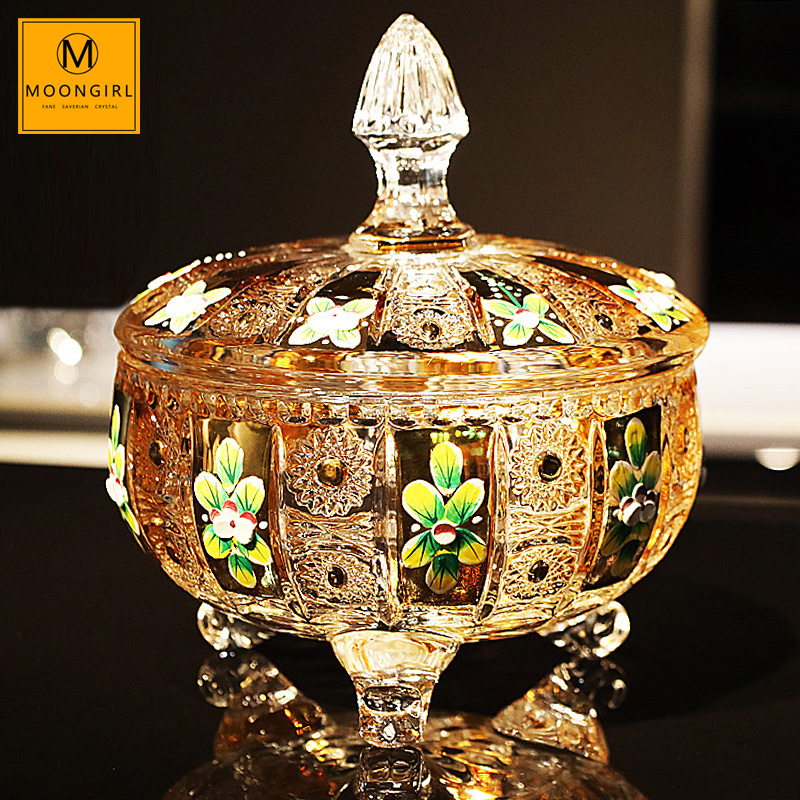 珐琅工艺，水晶材质，带盖果盘
