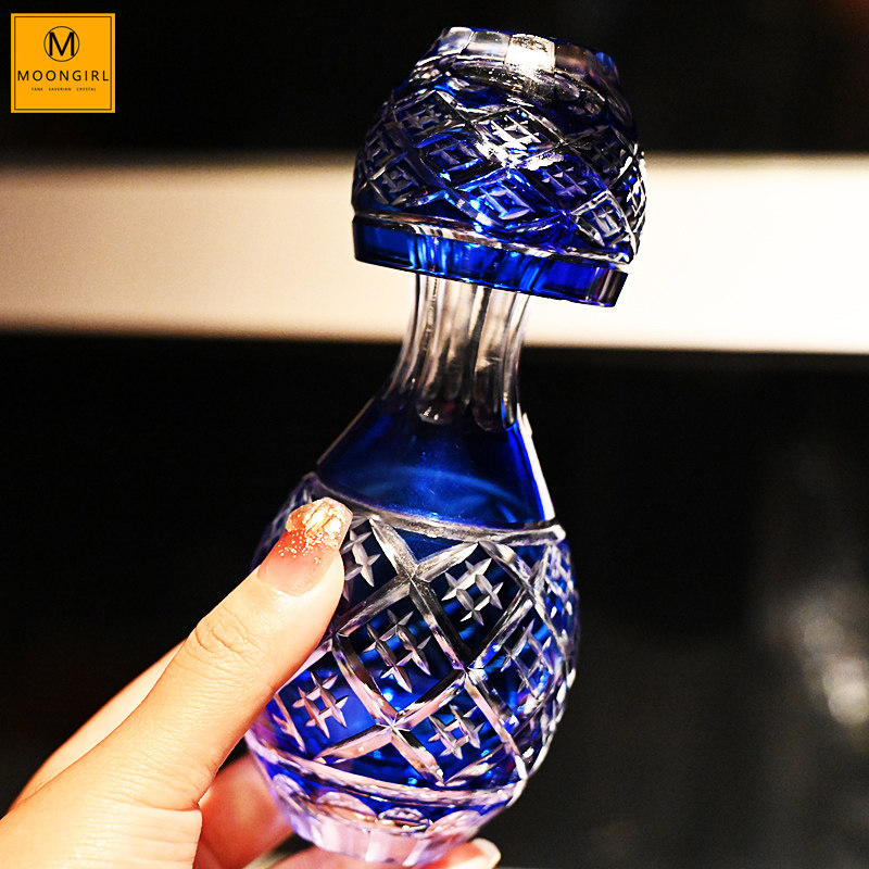 Moongirl进口水晶日式手工清酒杯烈酒杯分酒器雕刻酒杯子家用套装