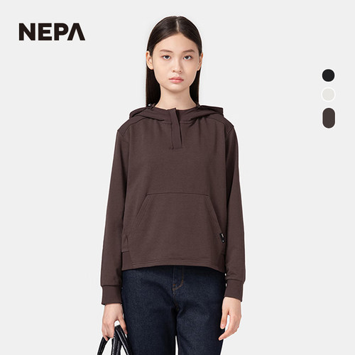 NEPA连帽长袖T恤梭织混合女士