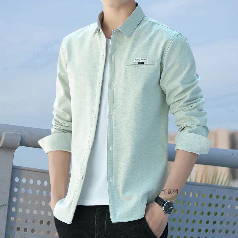 拓丽雅春季男长袖高档衬衫韩版帅气百搭口袋格子衬衣商务寸衫外套