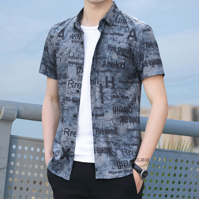 夏季痞帅休闲冰丝短袖衬衫