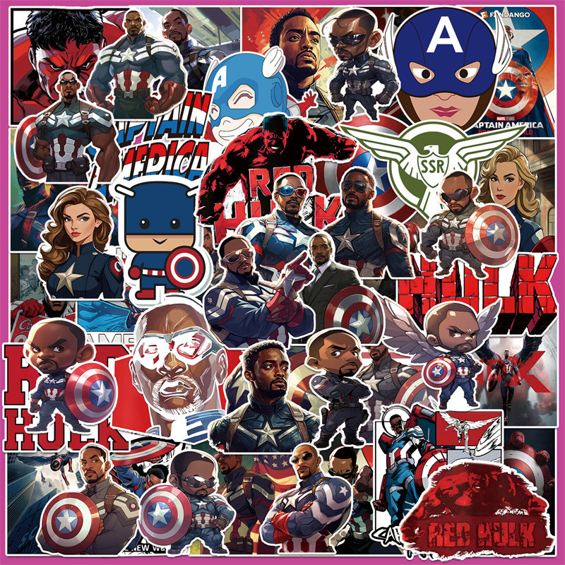 50张美国队长贴纸电影海报人物美国队长4新款贴纸装饰笔记本头盔相框画手账行李箱水杯收纳盒滑板平板DIY防水