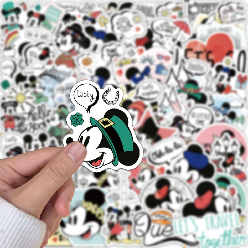 50张创意米奇米老鼠卡通贴画笔记本电脑手机壳滑板水杯文具手账本DIY装饰贴画防水涂鸦贴