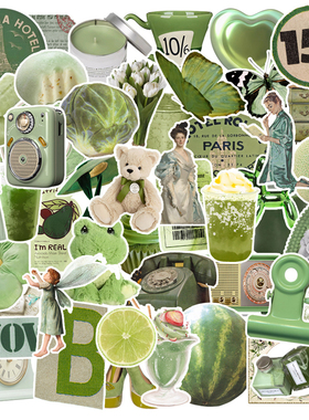 50张绿色ins风小清新创意涂鸦复古色贴纸装饰笔记本头盔相框画镜面保温杯吉他文具盒收纳箱拉杆箱贴纸防水pvc