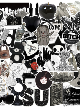 50张优雅系列暗黑系贴纸ins风少女心涂鸦贴纸装饰笔记本头盔冰箱手账保温杯吉他衣柜收纳箱拉杆箱贴纸防水pvc