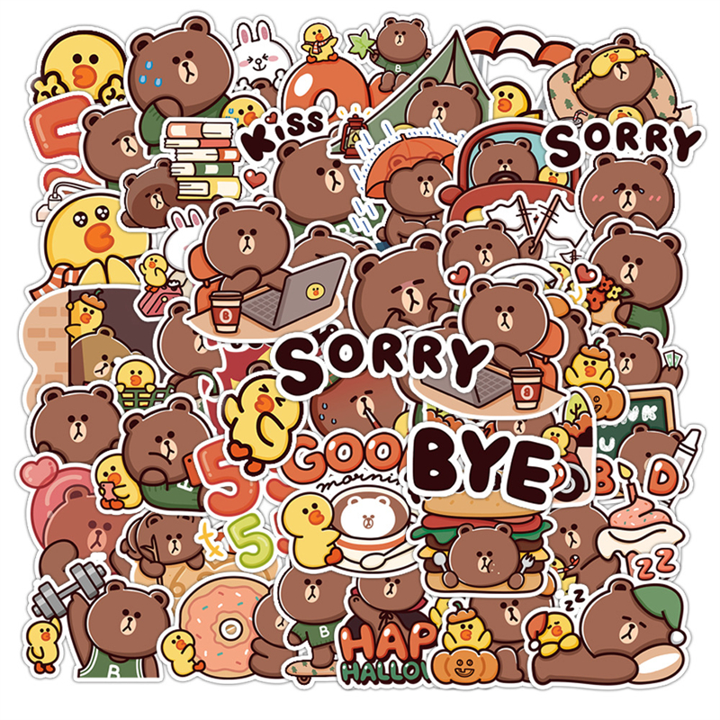50张布朗熊装饰防水涂鸦贴纸卡通