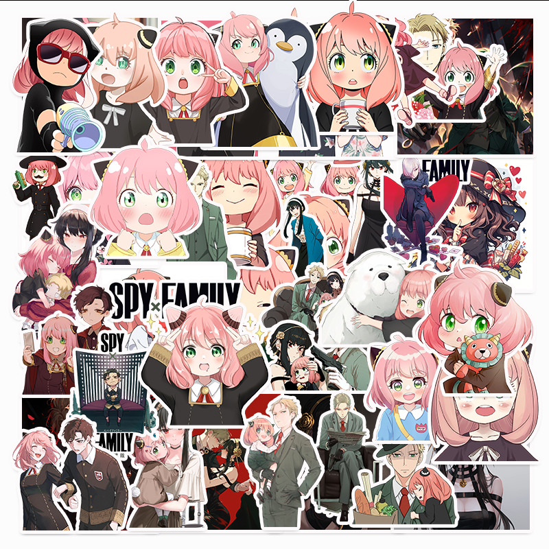 50张卡通间谍过家家可爱日系动漫涂鸦贴纸DIY笔记本头盔相框画手账本保温杯吉他衣柜收纳箱拉杆箱贴纸防水pvc,3C数码配件,笔记本个性小贴纸,淘宝优惠券,粉丝福利购,淘宝优惠卷