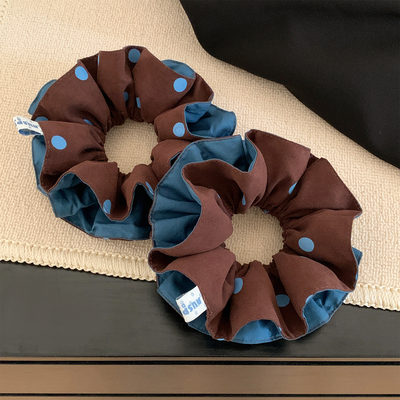 韩系咖色波点双层大肠发圈女高级感扎头发丸子头超大气质发饰头绳