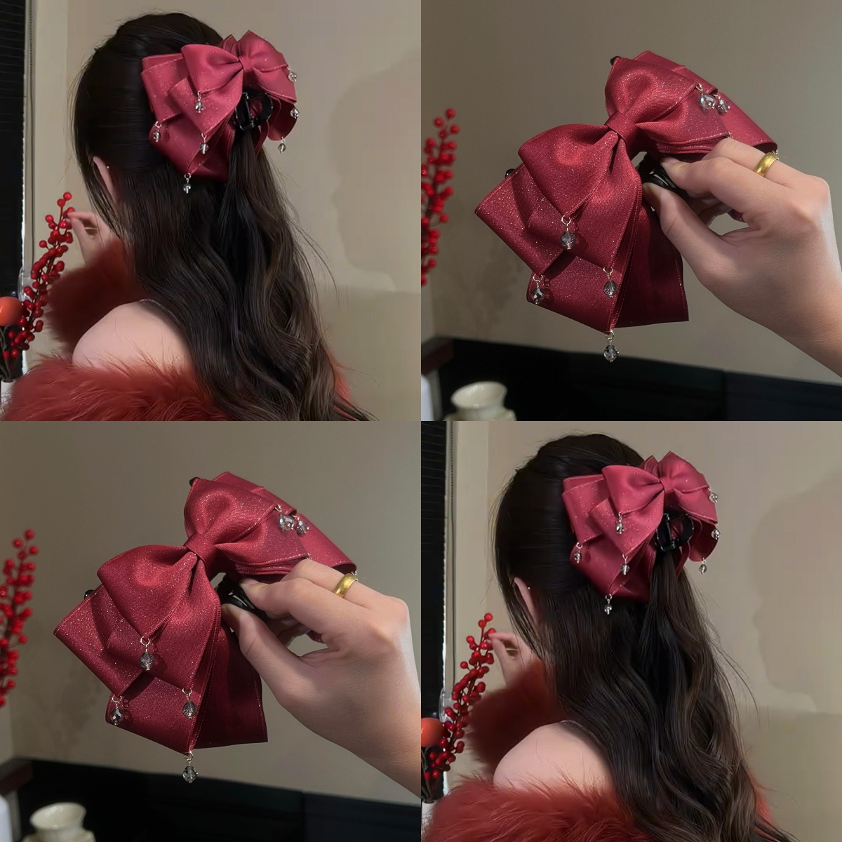 唯美浪漫精致抓夹星空闪耀气质蝴蝶结发抓闪亮流苏发夹优雅女