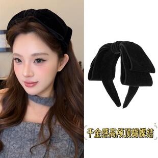 高级感丝绒细闪双层蝴蝶结发箍女气质小众外出百搭发卡新款发饰