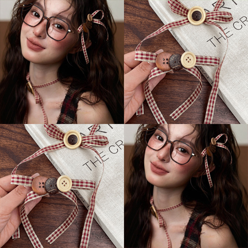 韩版复古撞色格纹蝴蝶结纽扣发夹美拉德甜美气质百搭侧边夹发饰女,饰品/流行首饰/时尚饰品新,发饰,淘宝优惠券,粉丝福利购,淘宝优惠卷