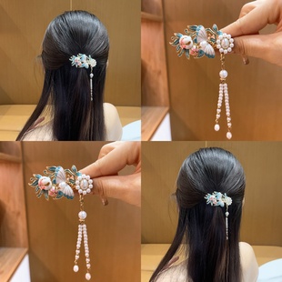 蝶恋花发夹精致小边夹侧边超仙气质清新粉蓝色头发夹子古风汉服