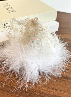 白色羽毛生日帽子头饰女生氛围感拍照道具发夹party发饰