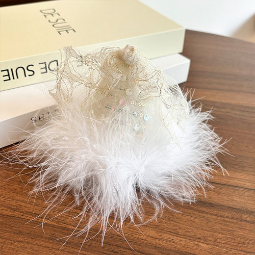 白色羽毛生日帽子头饰女生氛围感拍照道具发夹party发饰