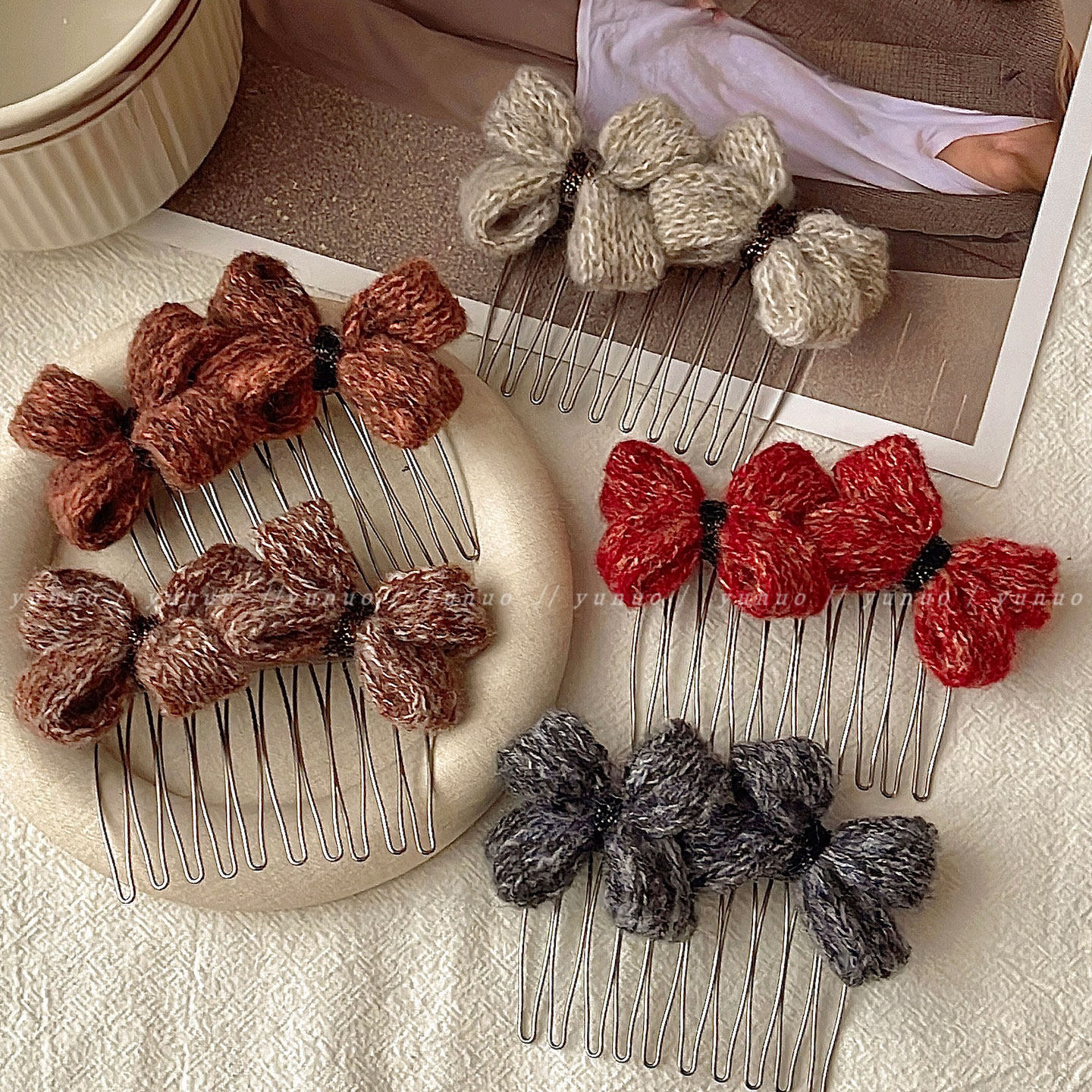 韩系针织蝴蝶倒插梳发夹女2025新款公主头发饰侧边夹发梳碎发神器