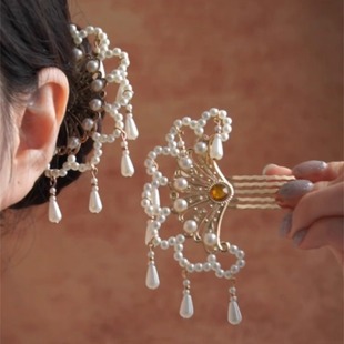 新中式珍珠发簪女复古国风流苏发钗汉服明制插梳掩鬓发饰