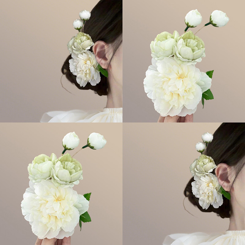 超仙仿真花朵发夹春夏新品氛围感簪花头饰盘发器侧边夹