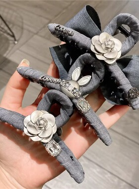 法式气质布艺灰色大蝴蝶结抓夹后脑勺发夹可爱兔子花朵公主鲨鱼夹