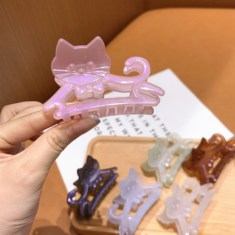 新款法式镶可爱猫咪抓夹发抓镂空镶钻醋酸发夹少女盘发鲨鱼夹女发