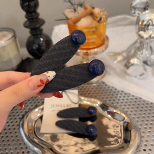 韩系格纹椭圆蓝色豆豆发夹掰掰夹日常刘海侧边夹头饰BB夹