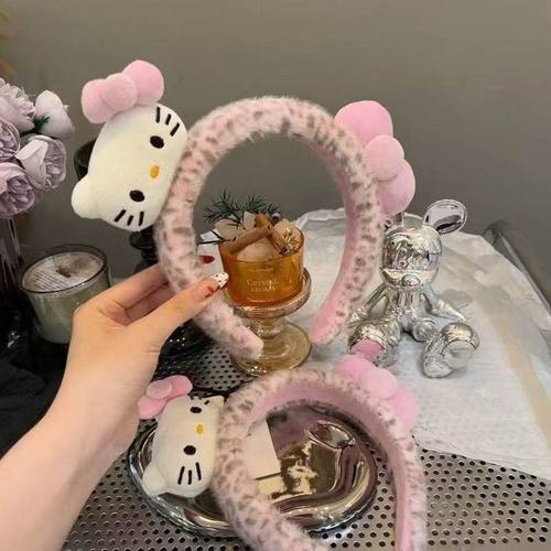 超可爱卡通kt猫豹纹发箍毛绒洗脸化妆发卡宽边高颅顶头饰发饰