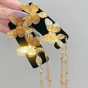 新中式金色蝴蝶流苏发夹女高级感国风头饰bb夹碎发刘海发卡