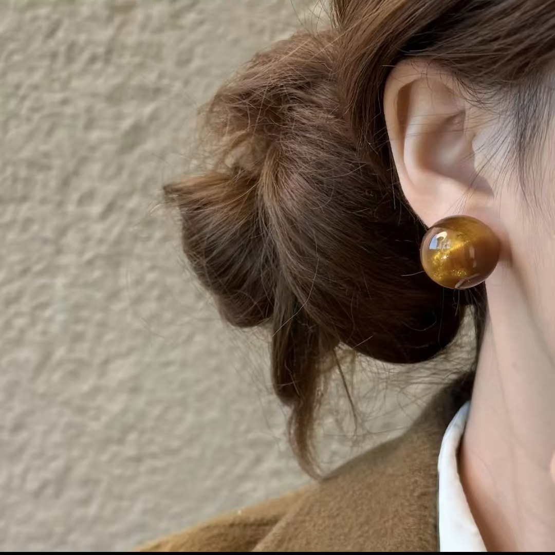 新中式复古晕染琥珀色耳钉女轻奢高级感耳环2025新款爆款气质耳饰