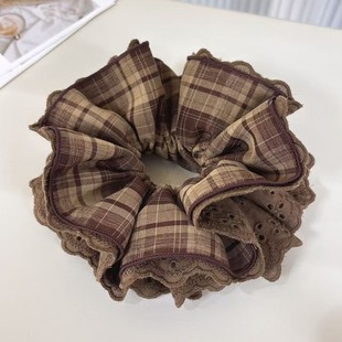 秋季美拉德格子蕾丝花边大肠发圈洋气扎发发圈甜美温柔系头花