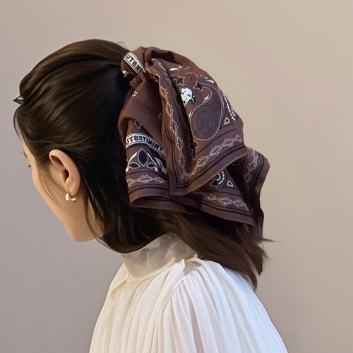 美式复古方巾发圈质感缎面布艺头巾发饰腰果花纹2025新款扎发头绳