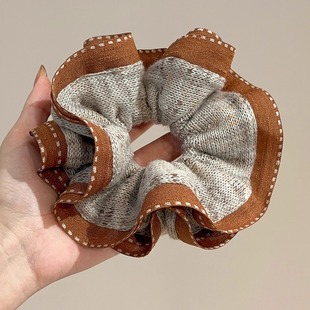韩系咖色花边针织毛线大肠发圈女慵懒风扎头发超大发饰头绳秋冬