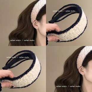 精致千金~黑白撞色毛呢发箍秋冬卷毛高颅顶宽边头箍小香风旅行