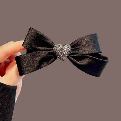 韩国小香风黑色蝴蝶结爱心发夹网红气质百搭顶夹弹簧夹后脑勺半扎