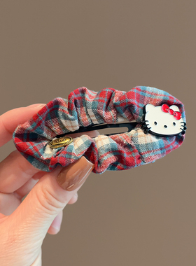 韩系文艺格纹kitty猫发夹女简约甜美前额侧边刘海碎发布艺bb夹子