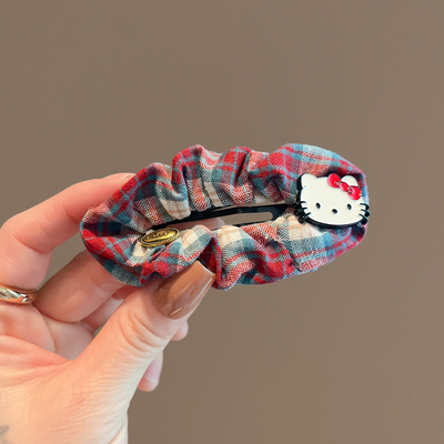 韩系文艺格纹kitty猫发夹女简约甜美前额侧边刘海碎发布艺bb夹子