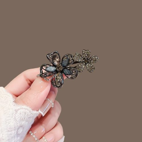 夏季新款水钻琉璃花朵发夹女气质侧边刘海夹高级感发卡碎发鸭嘴夹