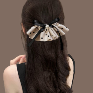 韩系波点裙摆蝴蝶结弹簧夹女后脑勺半扎盘发夹子甜美发卡气质发饰