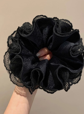 高级感黑色丝绒蕾丝四层大肠发圈女气质超大丸子头低马尾头绳头饰